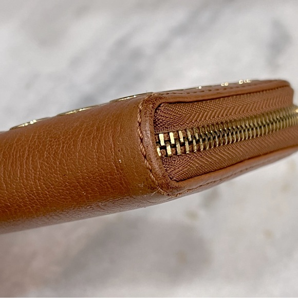 MICHAEL KORS Brown Leather Gold Grommet Large Zippered Wallet - Picture 13 of 16